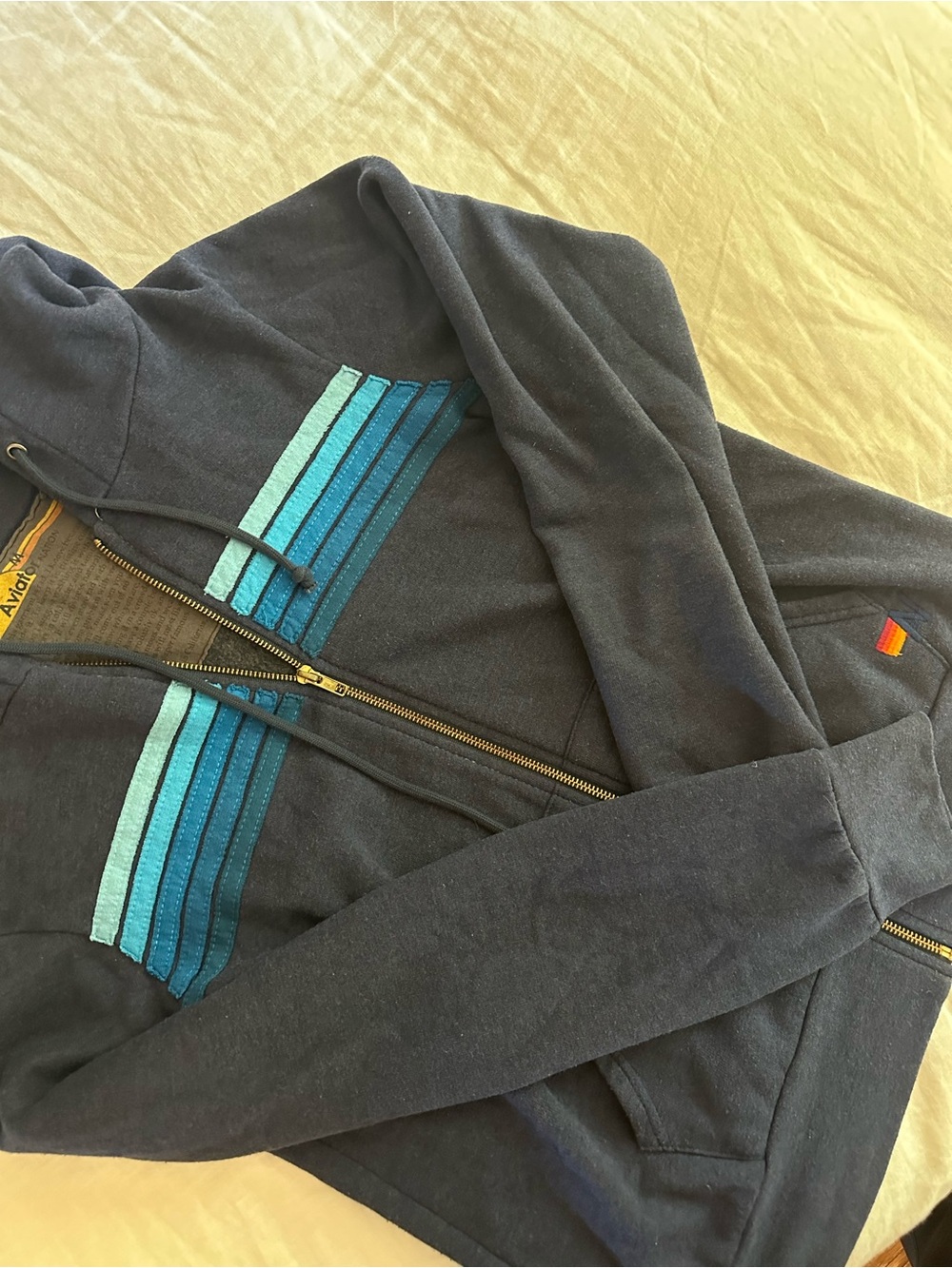 Aviator Nation Navy Zip Hoodie with Blue Stripe Panels - Picture 2 of 5